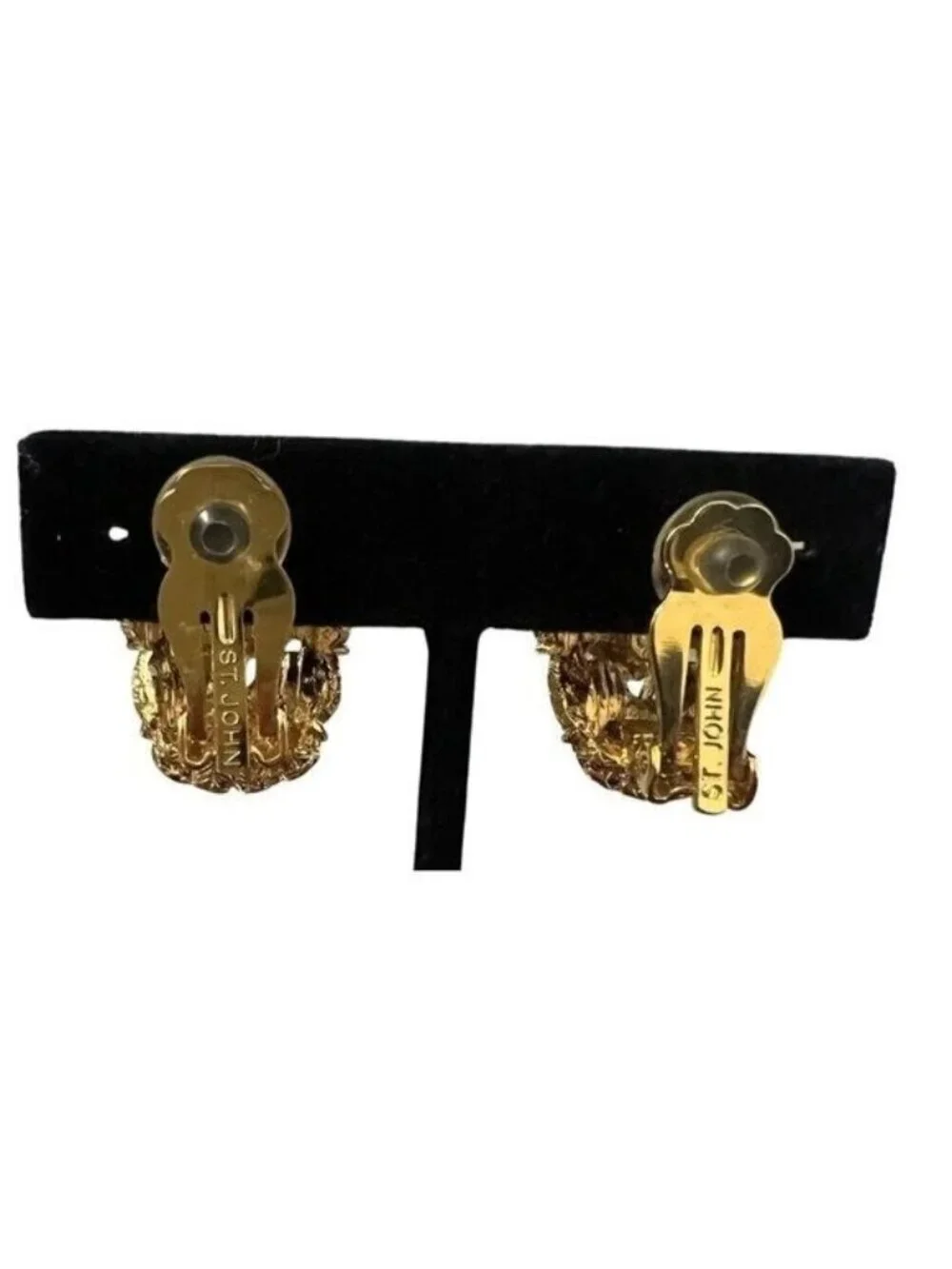 Vintage St John Collection Clip On Earrings Red Enamel Gold Tone Statement